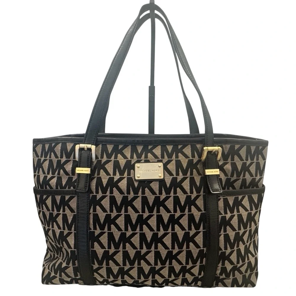 Michael Kors Jet Set MK Signature LG TZ Tote Black Canvas Bag